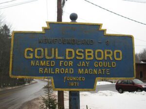 a street sign reading town of Gouldsboro named after Jay Gould railroad magnate